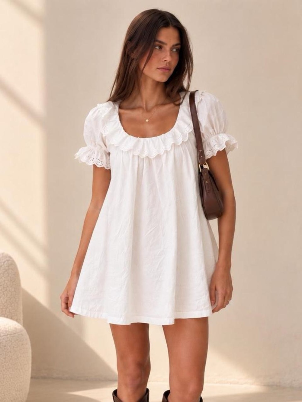 Princess Polly White Eyelet Ruffle Mini Dress